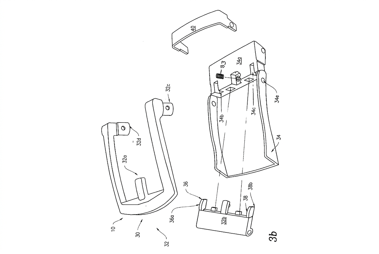 U.S. Patent 11,096,453 — Exploded view of reversible buckle (FIG. 3b)