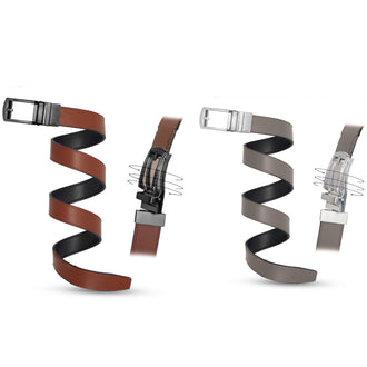 Black/Cognac Strap With Black Buckle and Black/Grey Strap With Silver Buckle Ratchet Belts of 2 pack