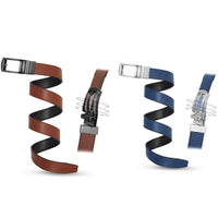 Black/Cognac Strap With Black Buckle and Black/Navy Strap With Silver Buckle Ratchet Belts pack